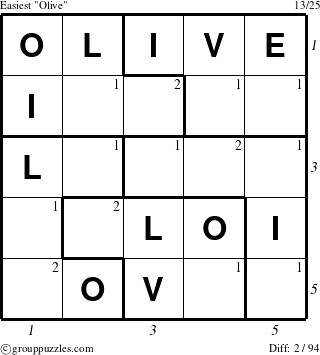 The grouppuzzles.com Easiest Olive puzzle for , suitable for printing, with all 2 steps marked