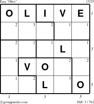 The grouppuzzles.com Easy Olive puzzle for  with all 3 steps marked