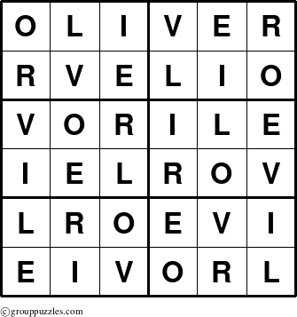 The grouppuzzles.com Answer grid for the Oliver puzzle for 