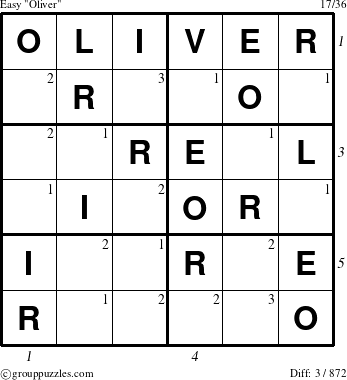 The grouppuzzles.com Easy Oliver puzzle for , suitable for printing, with all 3 steps marked