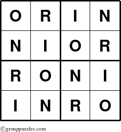 The grouppuzzles.com Answer grid for the Orin puzzle for 