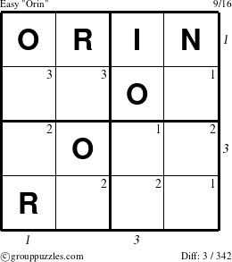 The grouppuzzles.com Easy Orin puzzle for  with all 3 steps marked