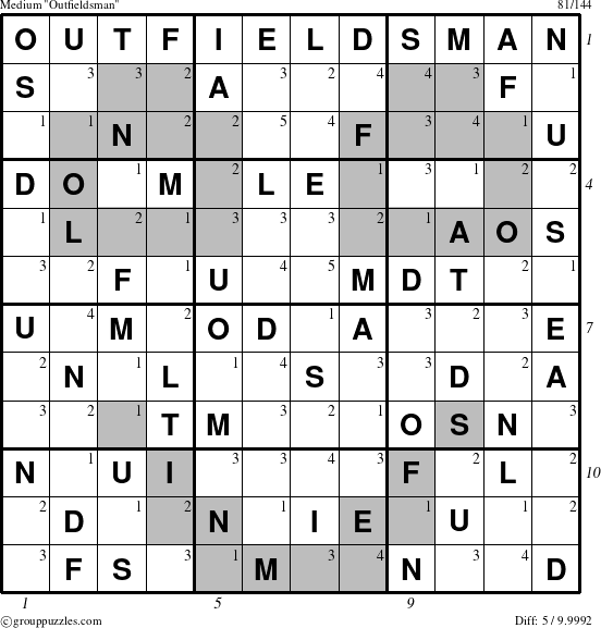 The grouppuzzles.com Medium Outfieldsman puzzle for , suitable for printing, with all 5 steps marked