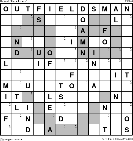 The grouppuzzles.com Difficult Outfieldsman puzzle for  with the first 3 steps marked