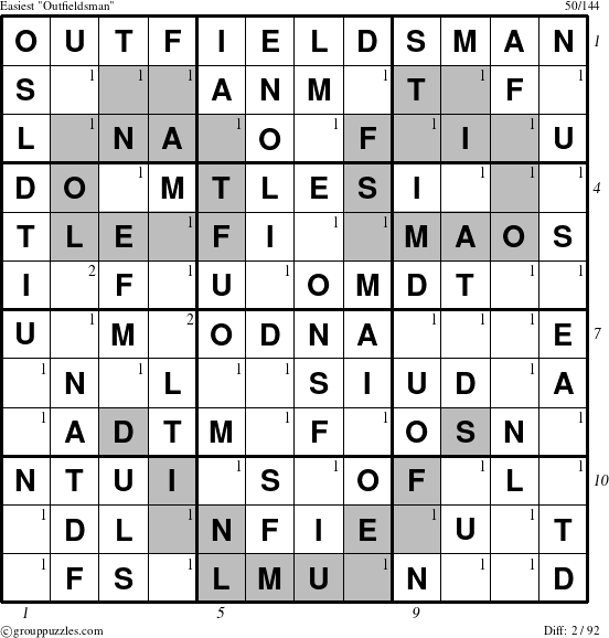 The grouppuzzles.com Easiest Outfieldsman puzzle for , suitable for printing, with all 2 steps marked