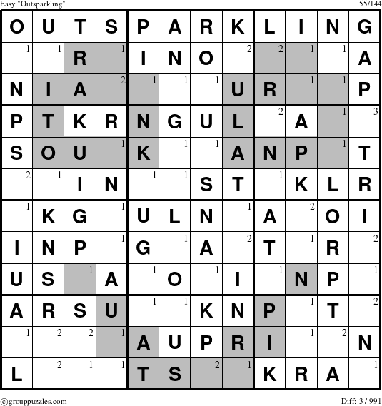 The grouppuzzles.com Easy Outsparkling puzzle for  with the first 3 steps marked