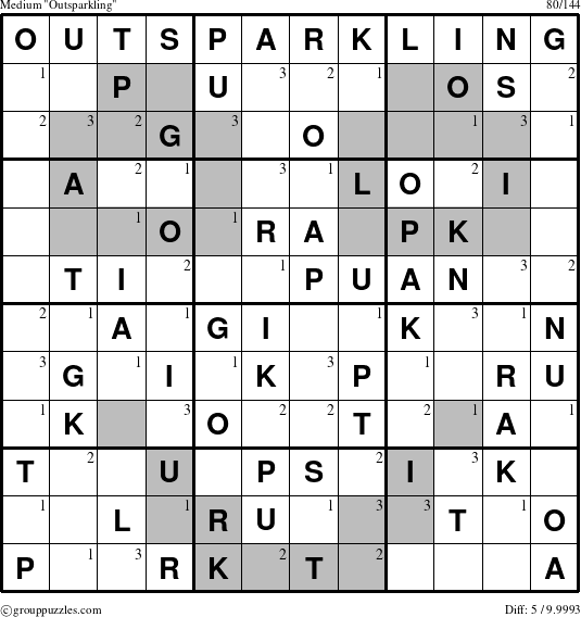 The grouppuzzles.com Medium Outsparkling puzzle for  with the first 3 steps marked