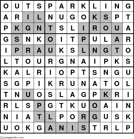 The grouppuzzles.com Answer grid for the Outsparkling puzzle for 