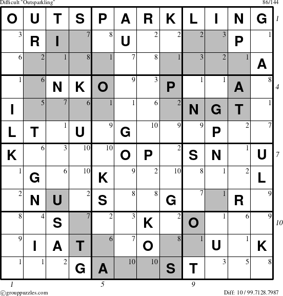 The grouppuzzles.com Difficult Outsparkling puzzle for , suitable for printing, with all 10 steps marked