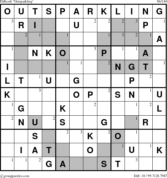 The grouppuzzles.com Difficult Outsparkling puzzle for  with the first 3 steps marked