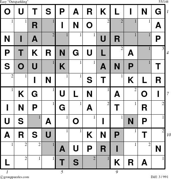 The grouppuzzles.com Easy Outsparkling puzzle for  with all 3 steps marked