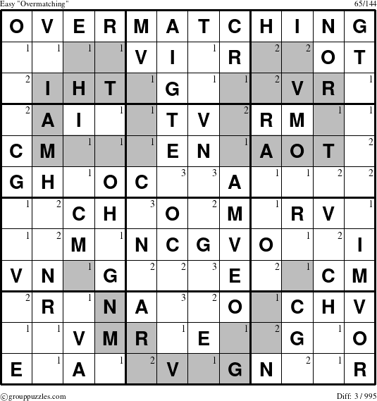 The grouppuzzles.com Easy Overmatching puzzle for  with the first 3 steps marked