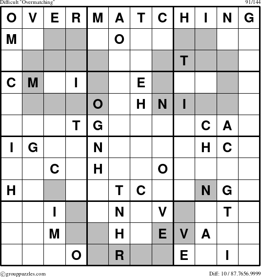 The grouppuzzles.com Difficult Overmatching puzzle for 