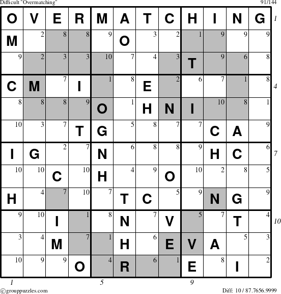 The grouppuzzles.com Difficult Overmatching puzzle for  with all 10 steps marked