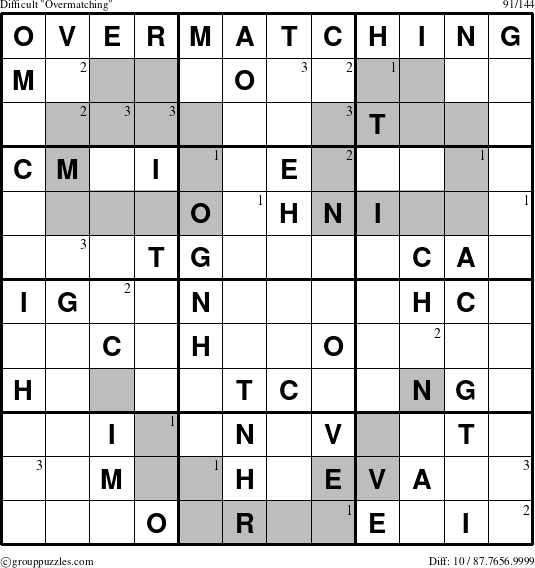 The grouppuzzles.com Difficult Overmatching puzzle for  with the first 3 steps marked