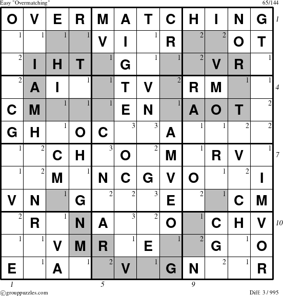 The grouppuzzles.com Easy Overmatching puzzle for  with all 3 steps marked