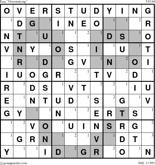 The grouppuzzles.com Easy Overstudying puzzle for  with the first 3 steps marked