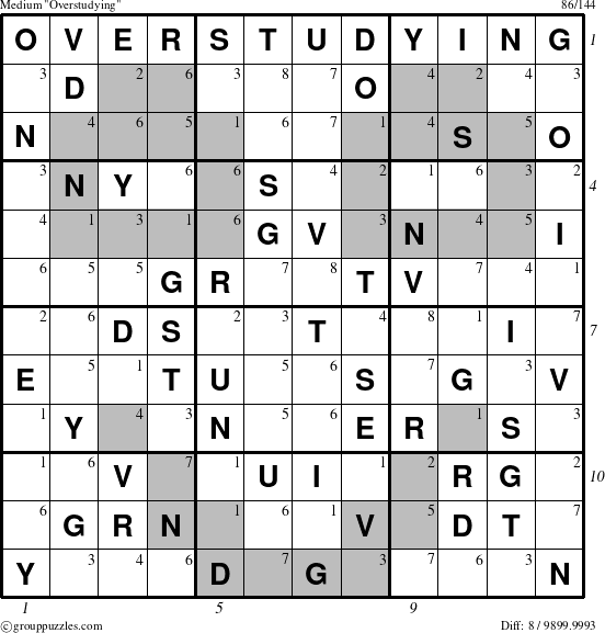 The grouppuzzles.com Medium Overstudying puzzle for  with all 8 steps marked