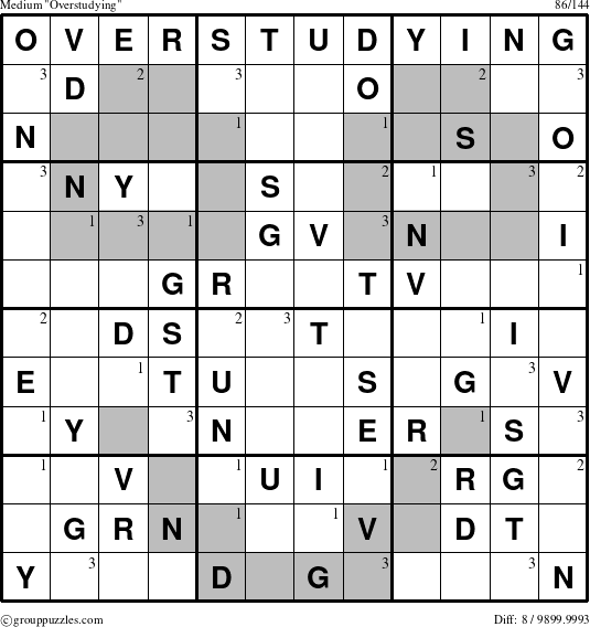 The grouppuzzles.com Medium Overstudying puzzle for  with the first 3 steps marked