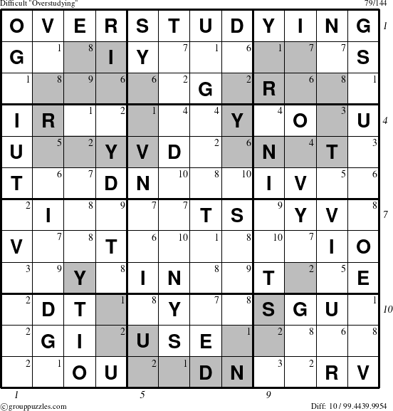 The grouppuzzles.com Difficult Overstudying puzzle for  with all 10 steps marked