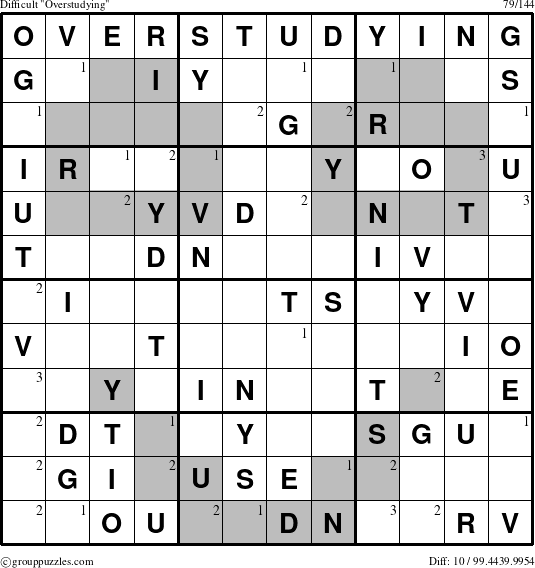 The grouppuzzles.com Difficult Overstudying puzzle for  with the first 3 steps marked