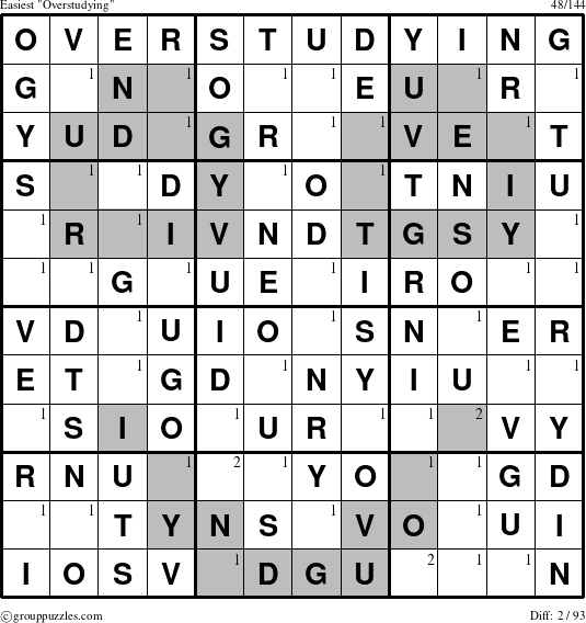 The grouppuzzles.com Easiest Overstudying puzzle for  with the first 2 steps marked