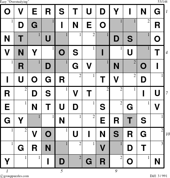 The grouppuzzles.com Easy Overstudying puzzle for  with all 3 steps marked