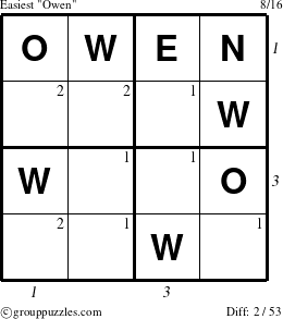 The grouppuzzles.com Easiest Owen puzzle for  with all 2 steps marked