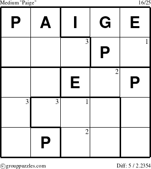 The grouppuzzles.com Medium Paige puzzle for  with the first 3 steps marked