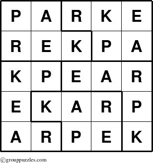 The grouppuzzles.com Answer grid for the Parke puzzle for 