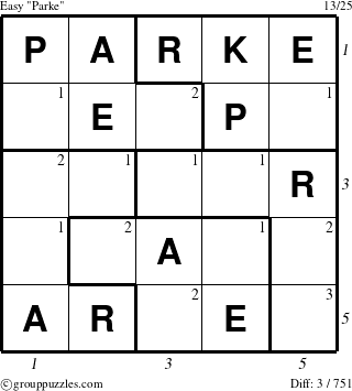 The grouppuzzles.com Easy Parke puzzle for  with all 3 steps marked