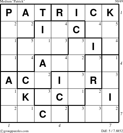 The grouppuzzles.com Medium Patrick puzzle for , suitable for printing, with all 5 steps marked