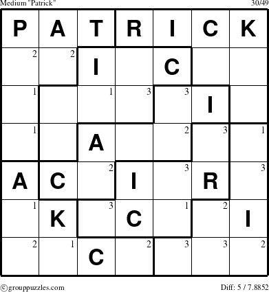 The grouppuzzles.com Medium Patrick puzzle for  with the first 3 steps marked