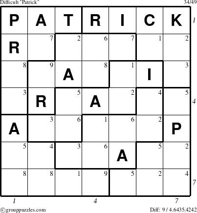 The grouppuzzles.com Difficult Patrick puzzle for  with all 9 steps marked