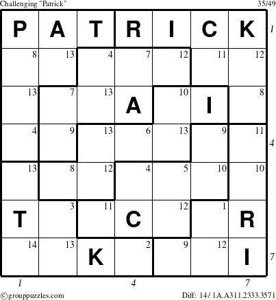 The grouppuzzles.com Challenging Patrick puzzle for  with all 14 steps marked