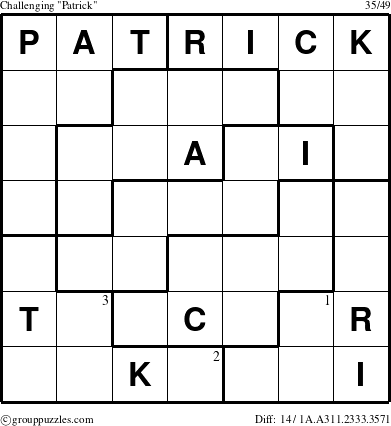 The grouppuzzles.com Challenging Patrick puzzle for  with the first 3 steps marked