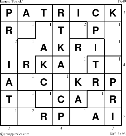 The grouppuzzles.com Easiest Patrick puzzle for , suitable for printing, with all 2 steps marked