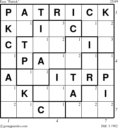 The grouppuzzles.com Easy Patrick puzzle for  with all 3 steps marked