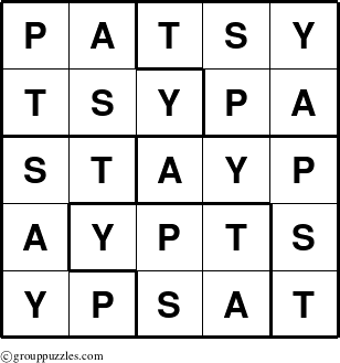 The grouppuzzles.com Answer grid for the Patsy puzzle for 