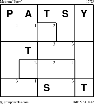 The grouppuzzles.com Medium Patsy puzzle for  with the first 3 steps marked