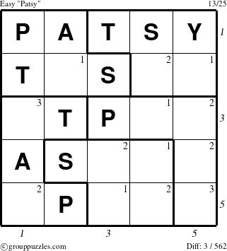 The grouppuzzles.com Easy Patsy puzzle for  with all 3 steps marked