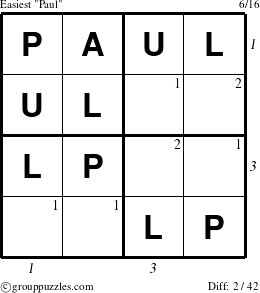 The grouppuzzles.com Easiest Paul puzzle for  with all 2 steps marked