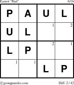 The grouppuzzles.com Easiest Paul puzzle for  with the first 2 steps marked