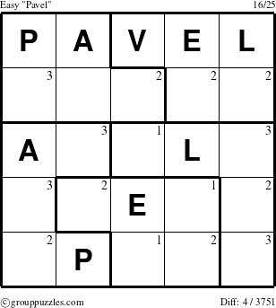 The grouppuzzles.com Easy Pavel puzzle for  with the first 3 steps marked