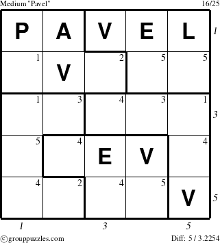 The grouppuzzles.com Medium Pavel puzzle for  with all 5 steps marked