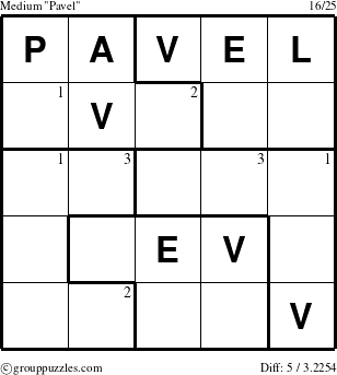 The grouppuzzles.com Medium Pavel puzzle for  with the first 3 steps marked