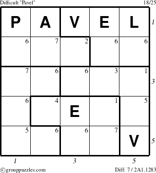 The grouppuzzles.com Difficult Pavel puzzle for  with all 7 steps marked