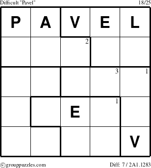 The grouppuzzles.com Difficult Pavel puzzle for  with the first 3 steps marked