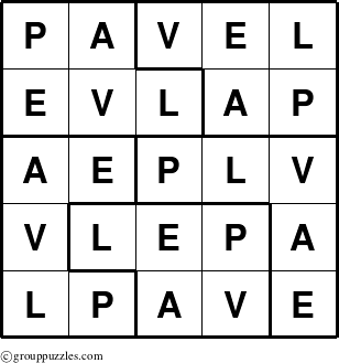 The grouppuzzles.com Answer grid for the Pavel puzzle for 