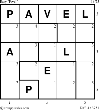 The grouppuzzles.com Easy Pavel puzzle for  with all 4 steps marked